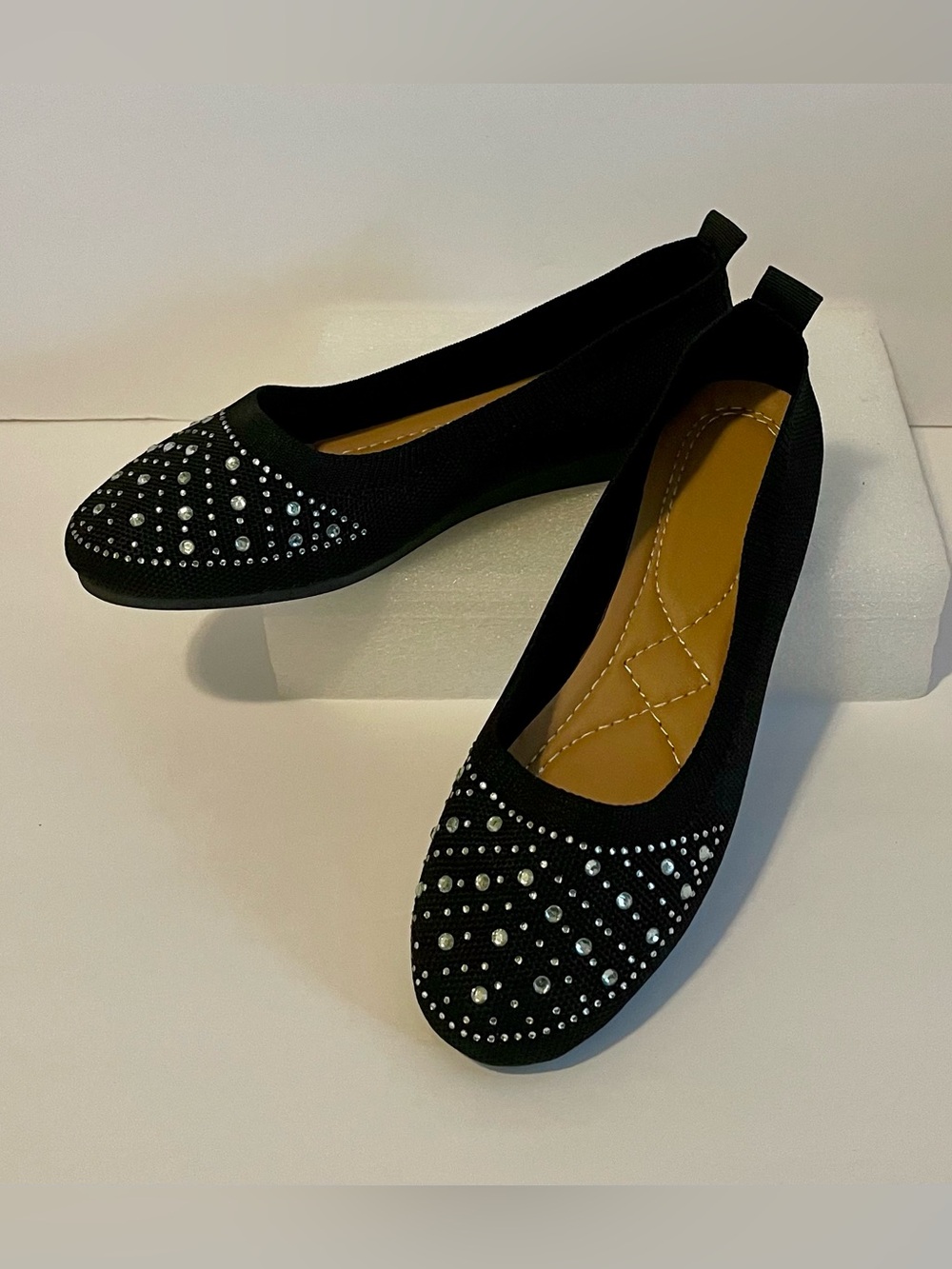 Black Rhinestone Embellished Flats NWOT